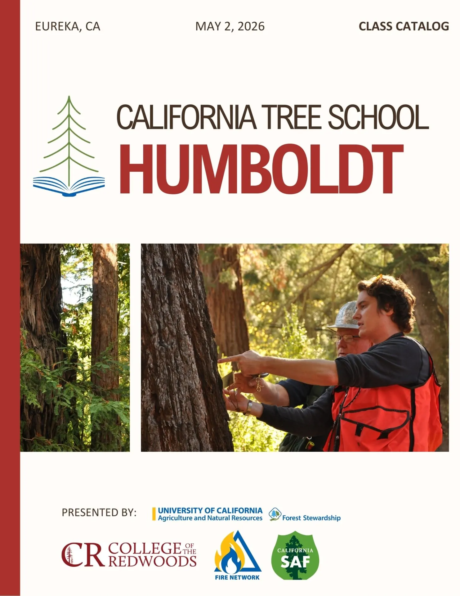 Photo of a class catalog cover. Text says 'California Tree School: Humboldt', and includes logos for event sponsors and collaborators.