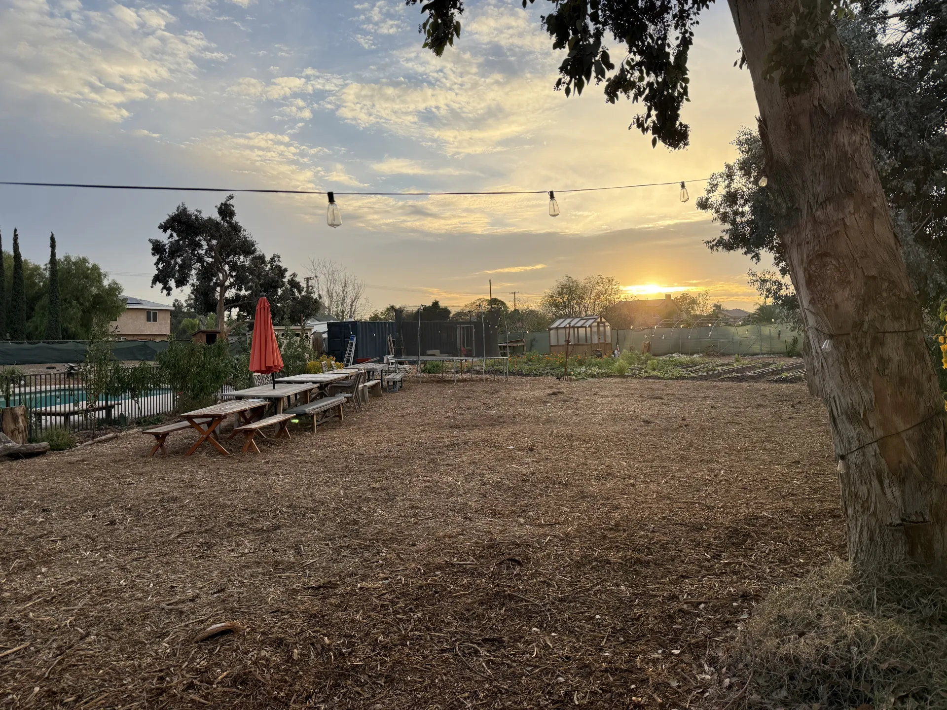 The sun sets at Sandalwood Farm and Sanctuary in Rialto