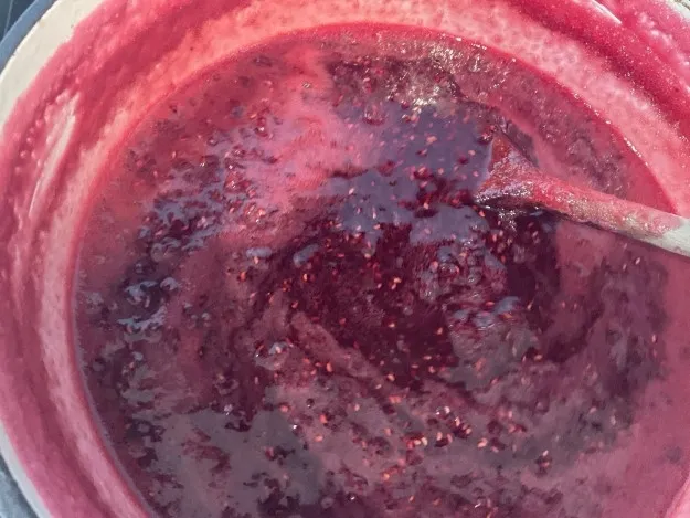 Raspberries cooked down