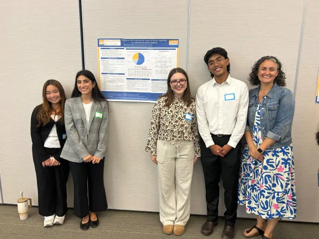 Hannah Thompson at far right poses with undergrad students she mentored as part of UC Berkeley's Youth Equity Discovery Initiative Program