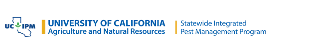 UC Integrated Pest Management logo with a green leaf symbol inside a blue figure the shape of the California state. 