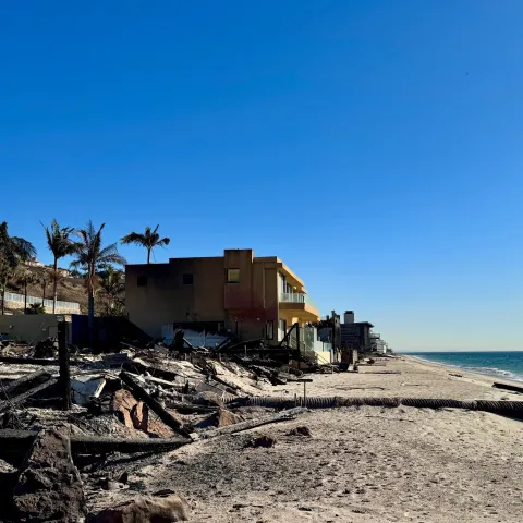 Houses burned next to the beach