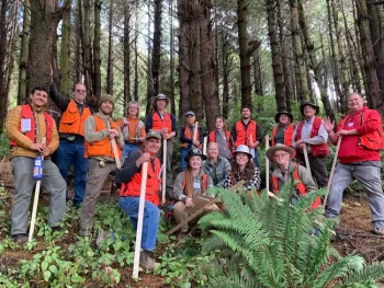 Nikki Mills used her forestry skills at a recent UC ANR Forest Stewardship field day on the College of the Redwoods campus. Credit: K. Ingram.
