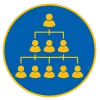 Icon showing cartoon people organized into a reporting structure
