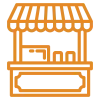 Orange icon of food stand to symbolize cottage food operations. 